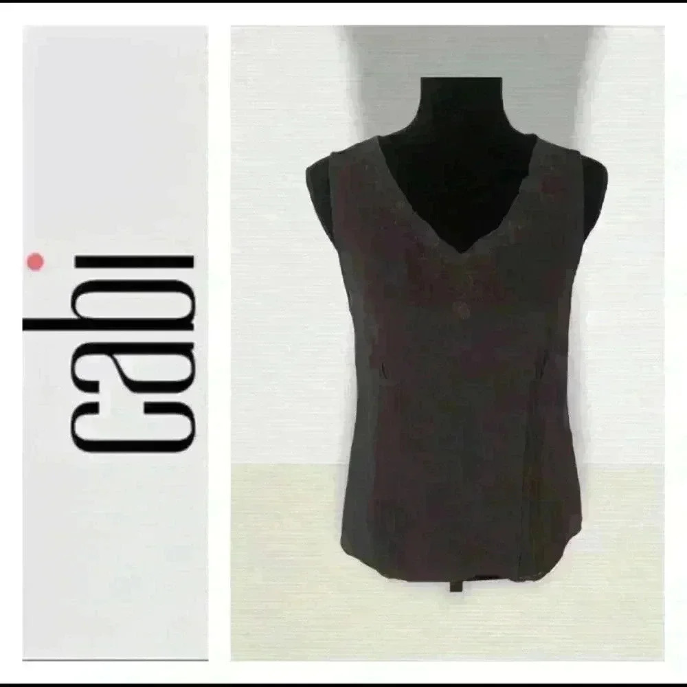 CAbi #738 Sheer Brown Floral Embroidered Sleeveless Top Size M